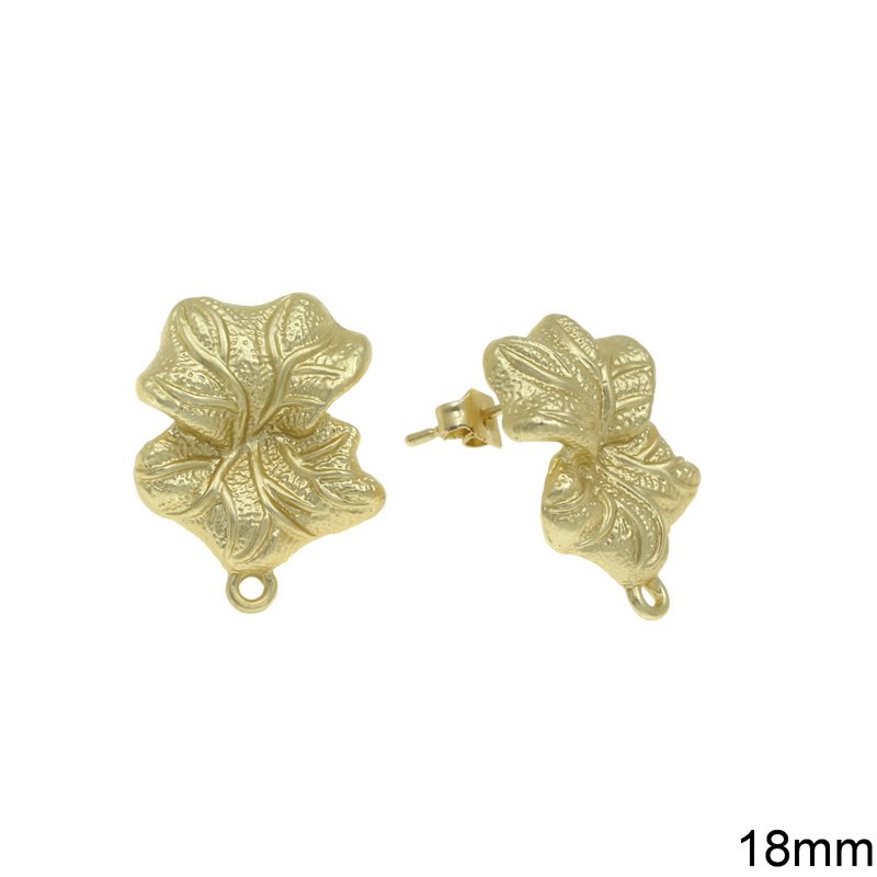 Casting Earring Stud Leaf 18mm with Closed Ring, Gold plated matte