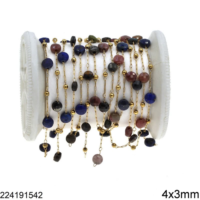 Stainless Steel Chain with Faceted Round Flat Bead Stone 4x3mm