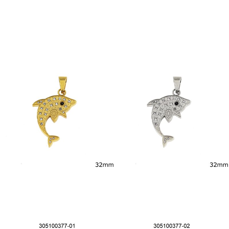 Stainless Steel Pendant Dolphin 32mm