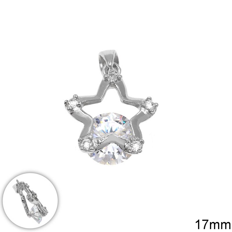 Silver 925 Pendant Star with Zircon 17mm