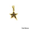 Silver 925 Pendant Star with Zircon 12x16mm, Gold plated