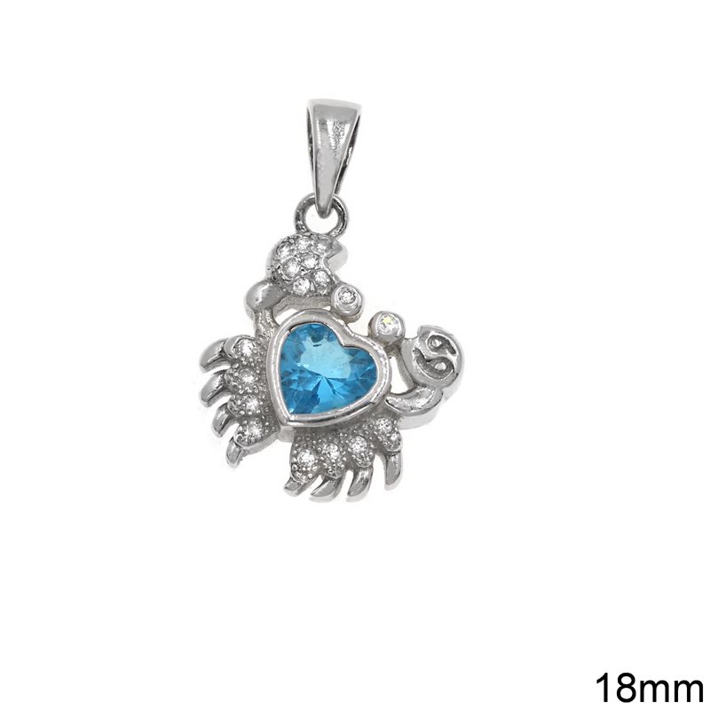 Silver 925 Pendant Zodiac Sign Cancer with Zircon 18mm