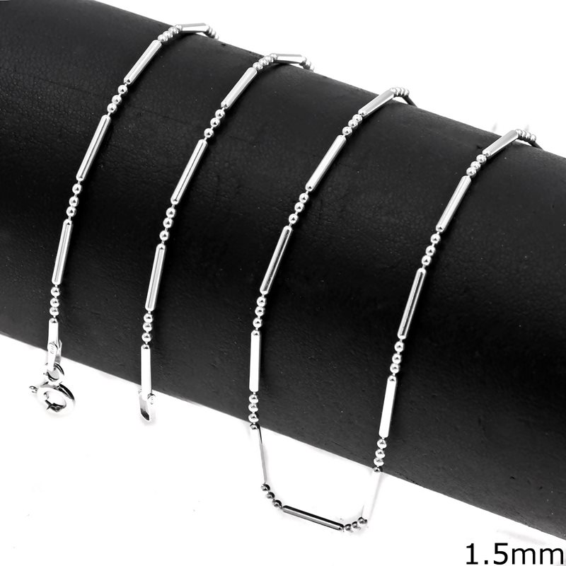 Silver 925 Ball Chain with Tube 1.5mm