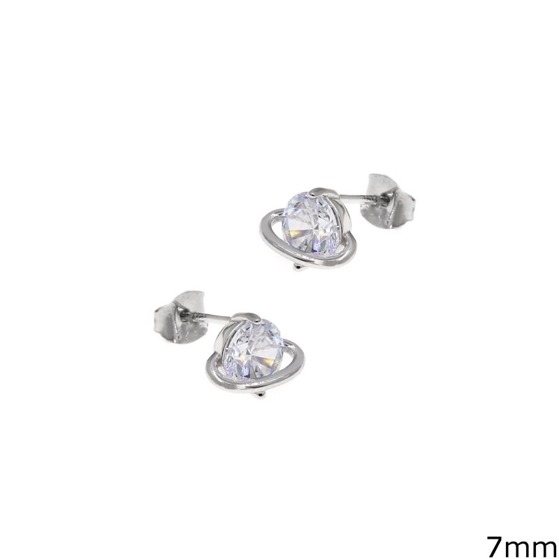 Silver 925 Earrings with Zircon and Tube Bar 7mm