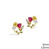 Silver 925 Earrings Branch 13mm with Heart Zircon 5mm and Pearl 3mm