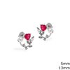 Silver 925 Earrings Branch 13mm with Heart Zircon 5mm and Pearl 3mm