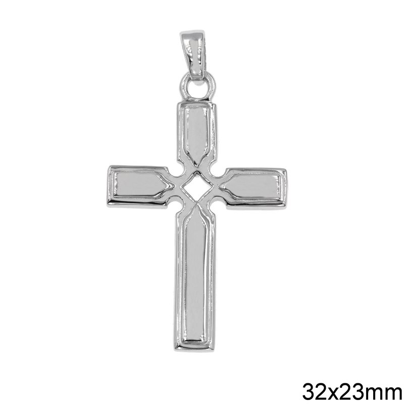 Silver 925 Pendant Cross with Satin Finish 32x23mm