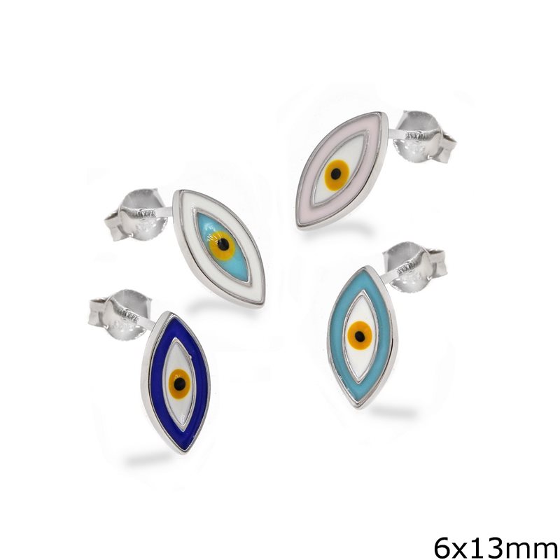 Σκουλαρίκια Ασημένια 925 Μάτι με Σμάλτο 6x13mm