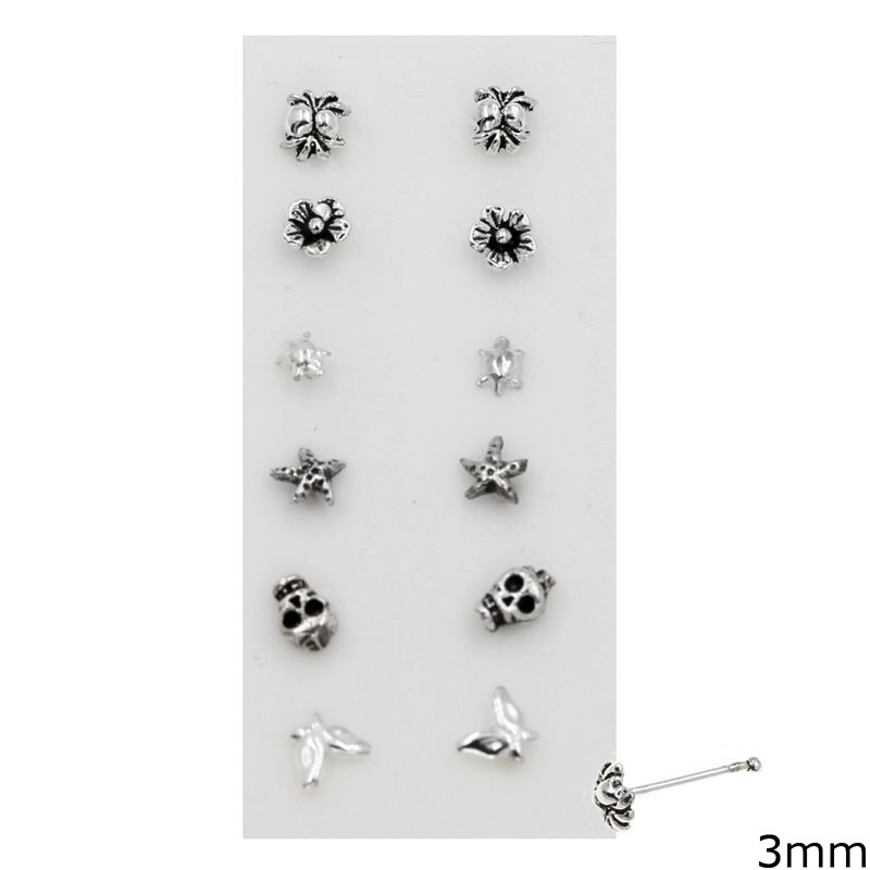 Silver 925 Nose Pin Studs in Various Designs Oxyde 3mm