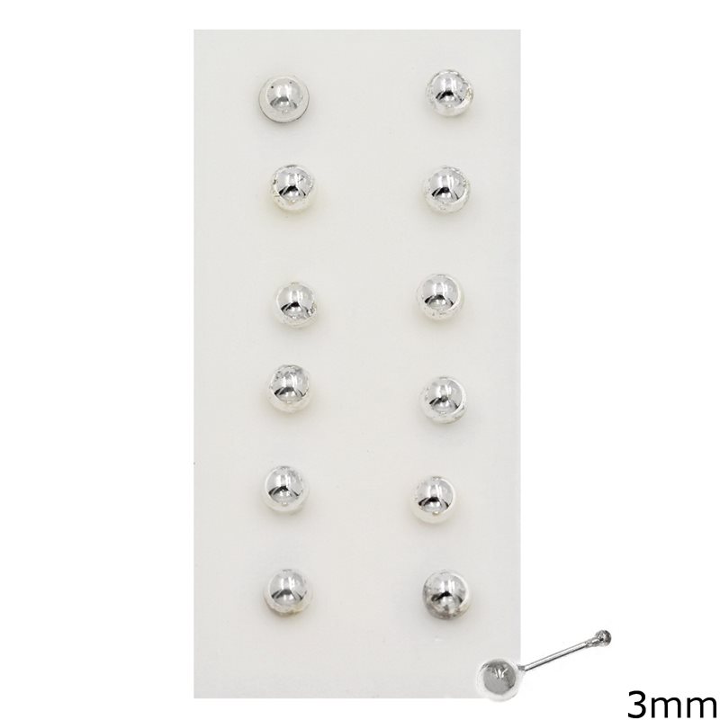 Silver 925 Nose Pin Stud with Ball 3mm