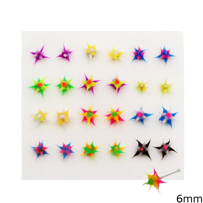 Silver 925 Nose Pin Stud with Silicone Star 6mm