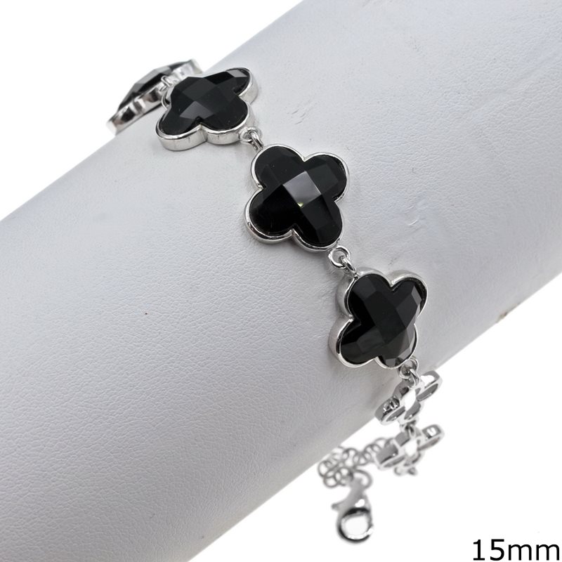 Silver 925 Bracelet Crosses with Oval Edges and Stones 15mm