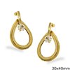 Stainless Steel Double Pearshaped Earrings Loustre and Texture Outline Style 30x40mm with Stone 