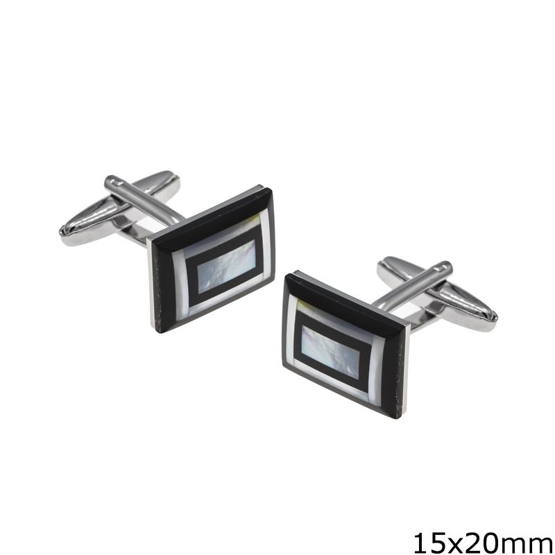 Stainless Steel Rectangle Cufflinks with Mop-shell 15x20mm