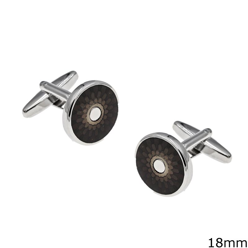 Stainless Steel Cufflinks with Transparent Enamel and Designs 18mm
