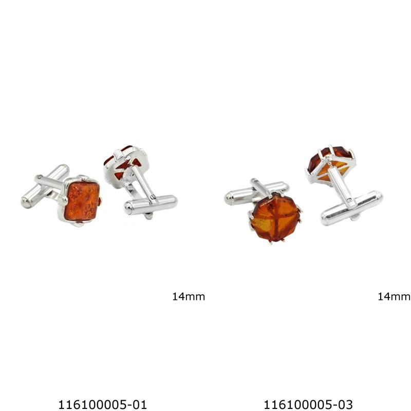 Silver 925 Cufflinks with Amber 14mm