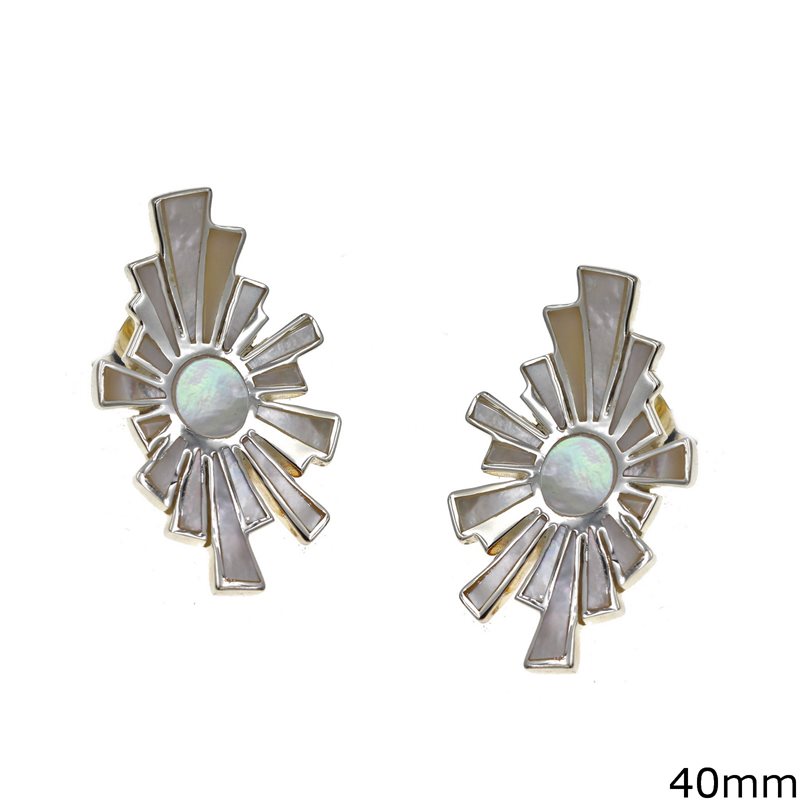 Silver 925 Earrings Leaves with Mop-shell 40mm