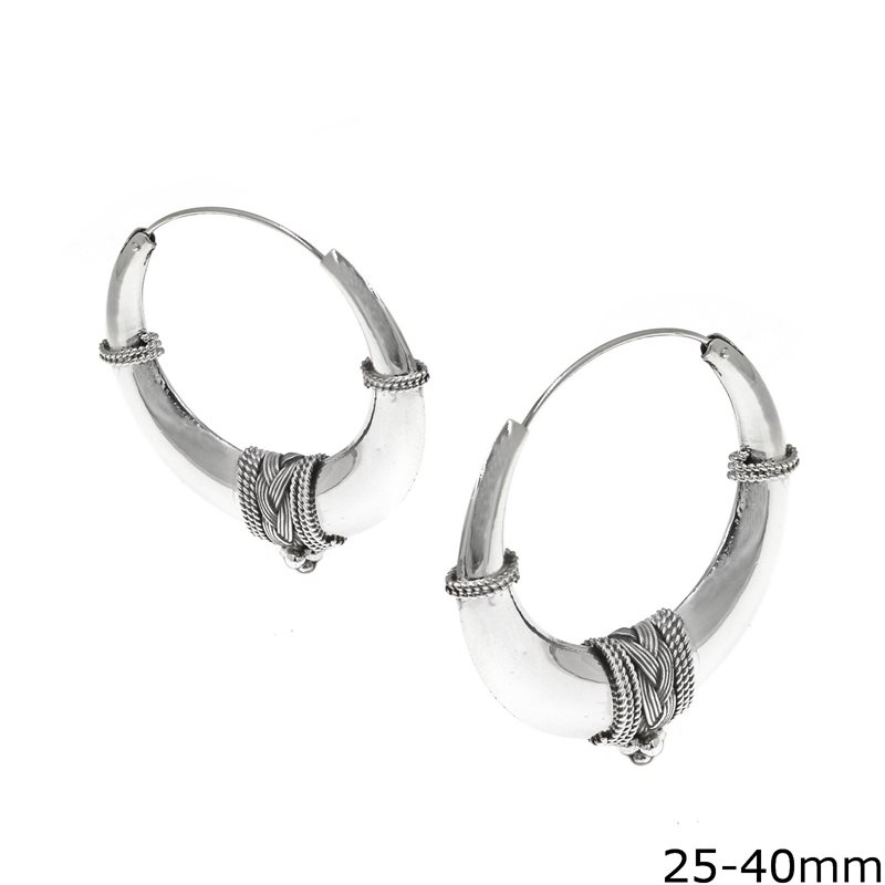 Silver 925 Hollow Hoop Earrings with Braided Knot 25-40mm