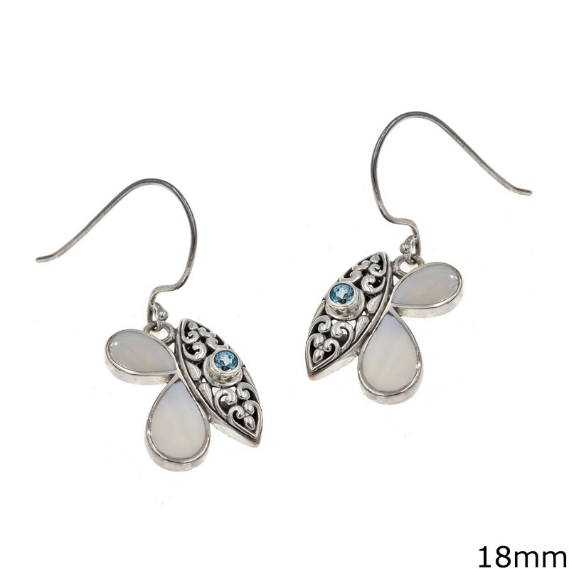 Silver 925 Earrings Butterfly with Mop-shell 18mm
