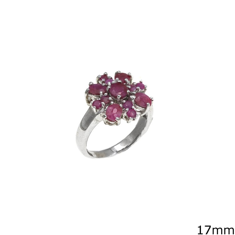 Silver 925 Ring Flower with Semi Precious Stones 17mm