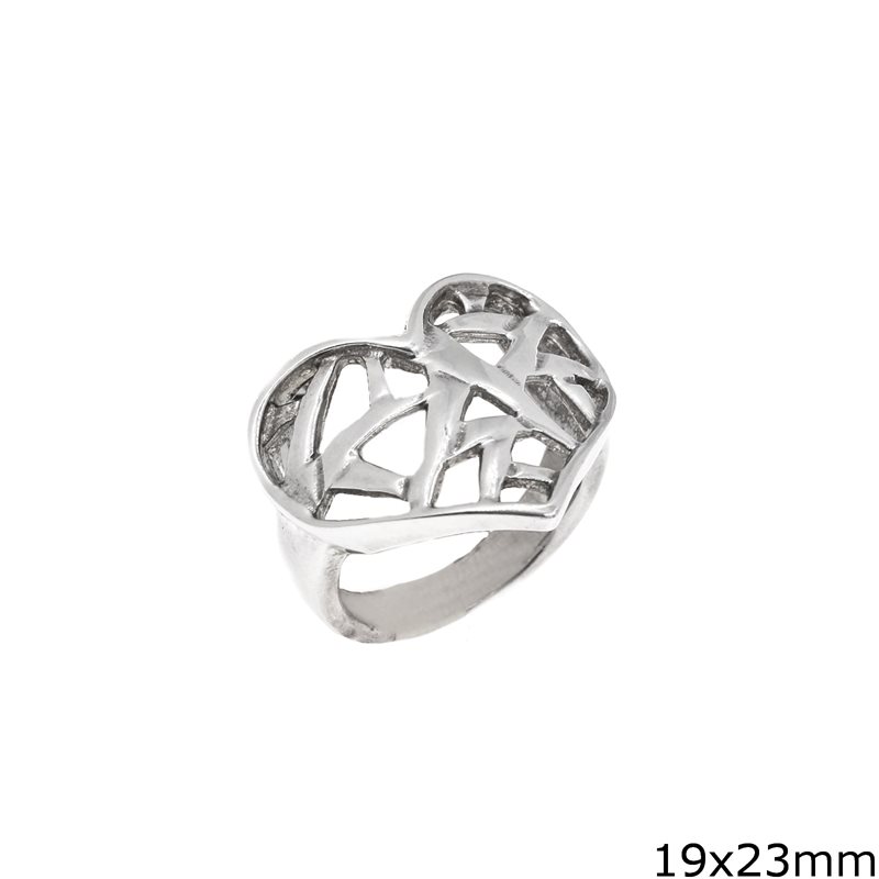 Δαχτυλίδι Ασημένιο 925 Καρδιά Δαντελωτή 19x23mm