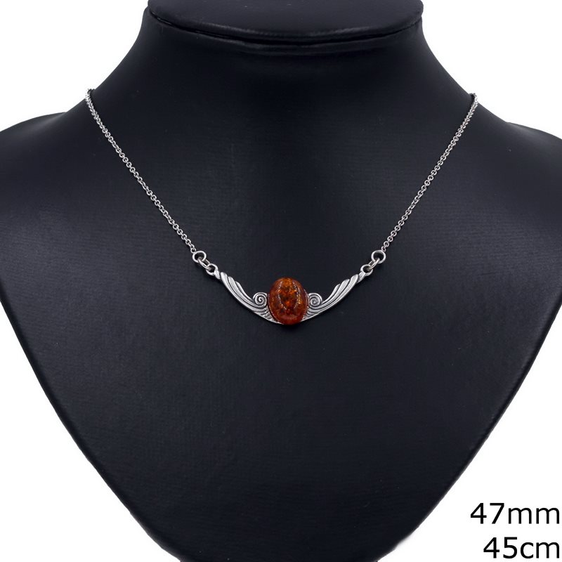 Silver 925 Necklace with Amber 47mm, 45cm