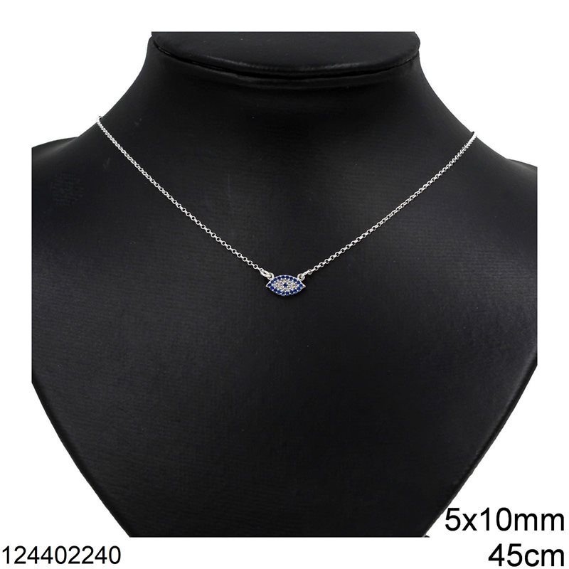 Silver 925 Necklace Evil Eye 5x10mm with Zircon 45cm