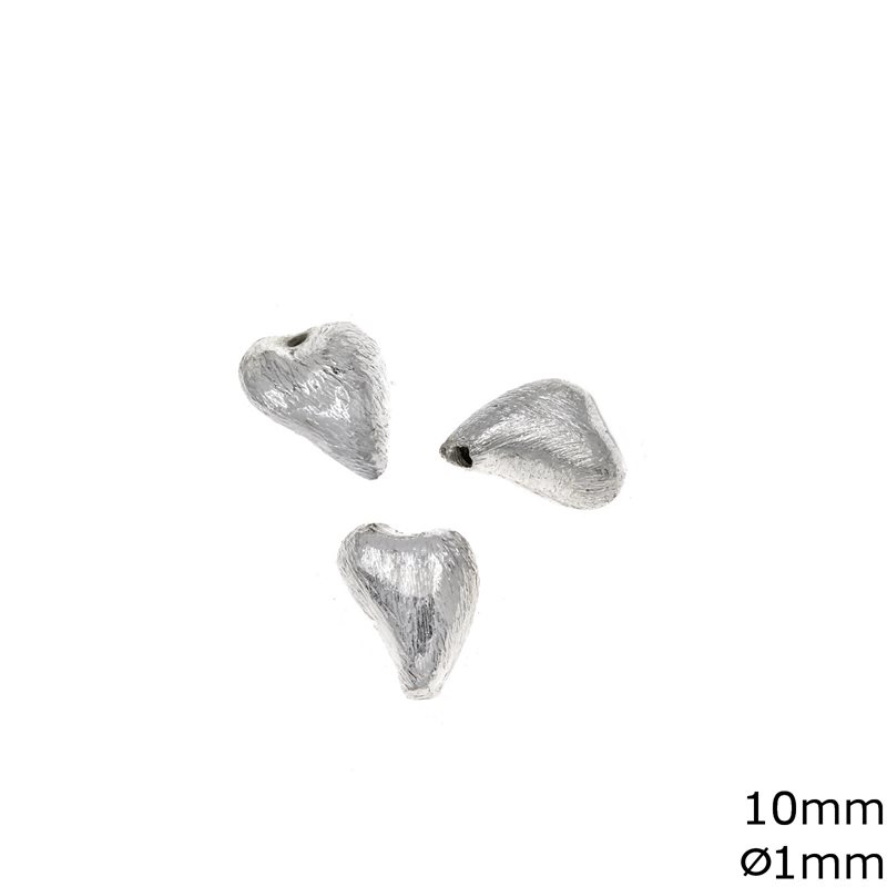 Silver 925 Bead Heart 10mm with Horizontal Driling 1mm