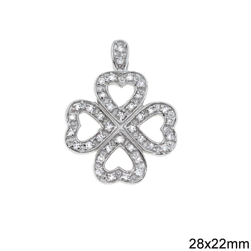 Silver 925 Pendant Cross with Zircon 28x22mm