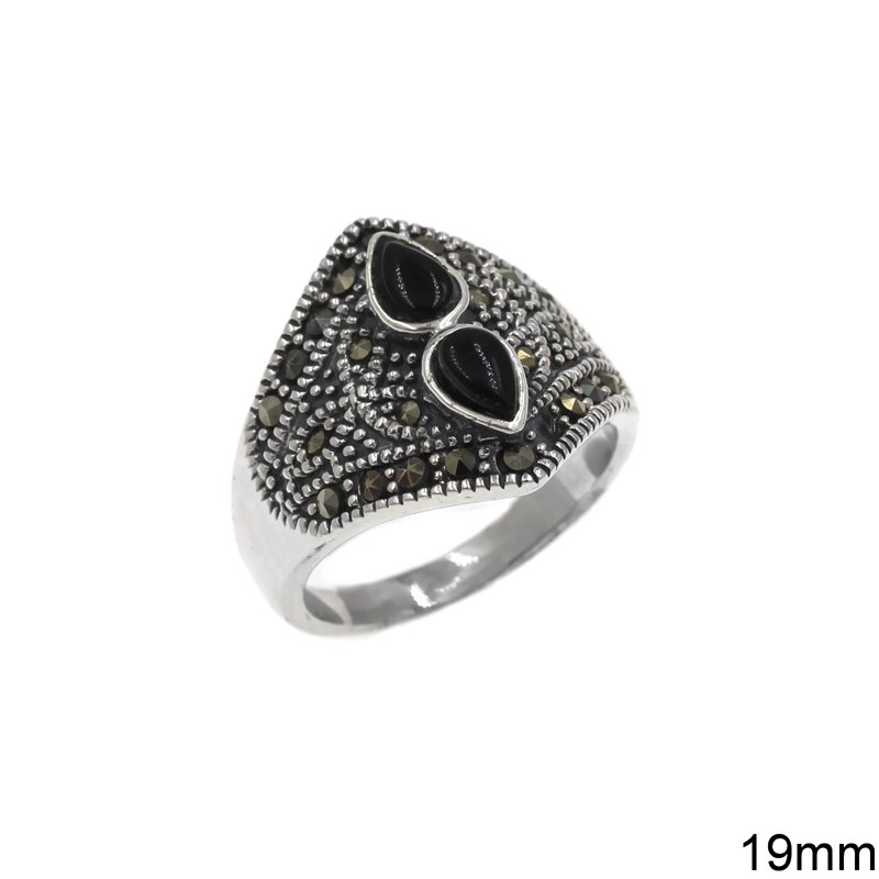 Silver 925 Ring with Marcasite and Semi Precious Stones 19mm