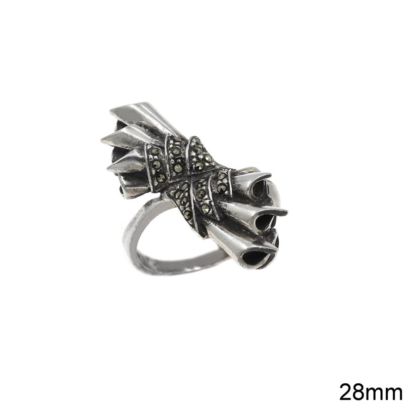 Silver 925 Ring Bow with Marcasite 28mm