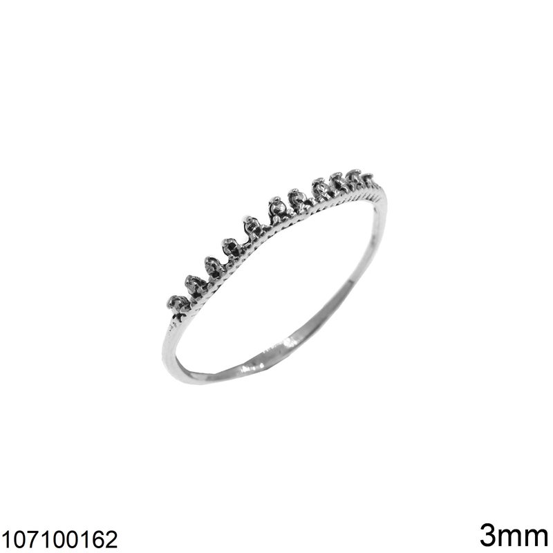 Δαχτυλίδι Ασημένιο 925 Κορώνα 3mm, Οξυντέ 