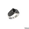 Silver 925 Ring with Marcasite and Pearshape Onyx Stone 12mm