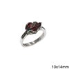 Silver 925 Ring with Marcasite and Pearshape Garnet Stone 10x14mm
