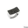 Silver 925 Curved Rectangular Ring with Marcasite 11mm