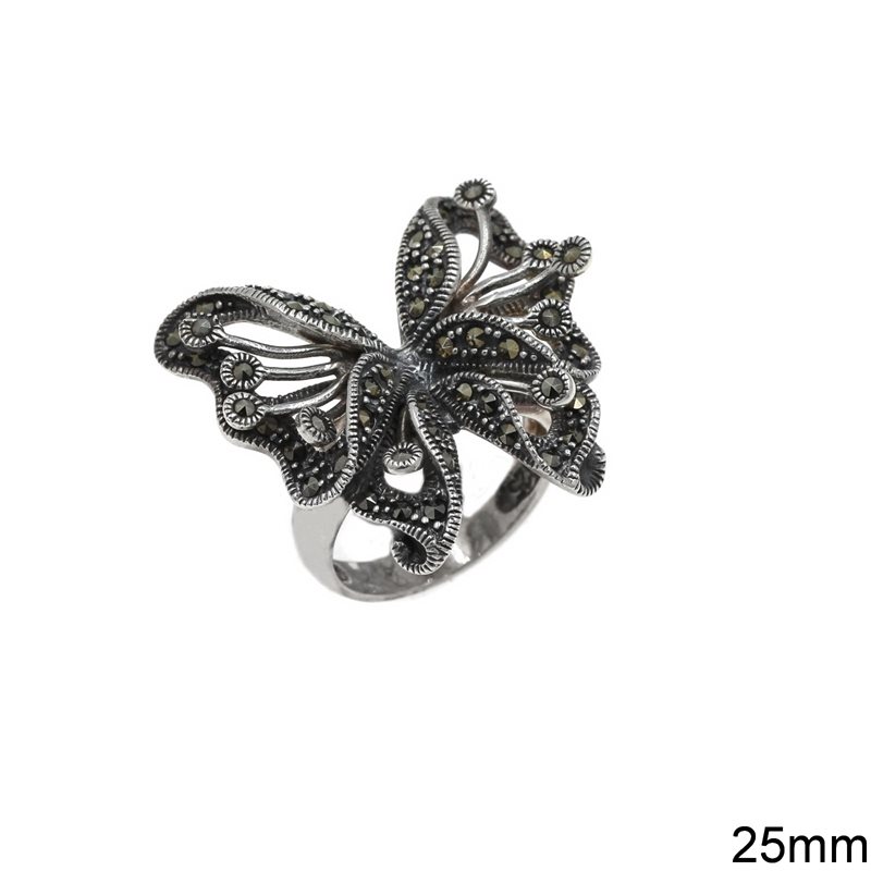 Silver 925 Ring Butterfly with Marcasite 25mm