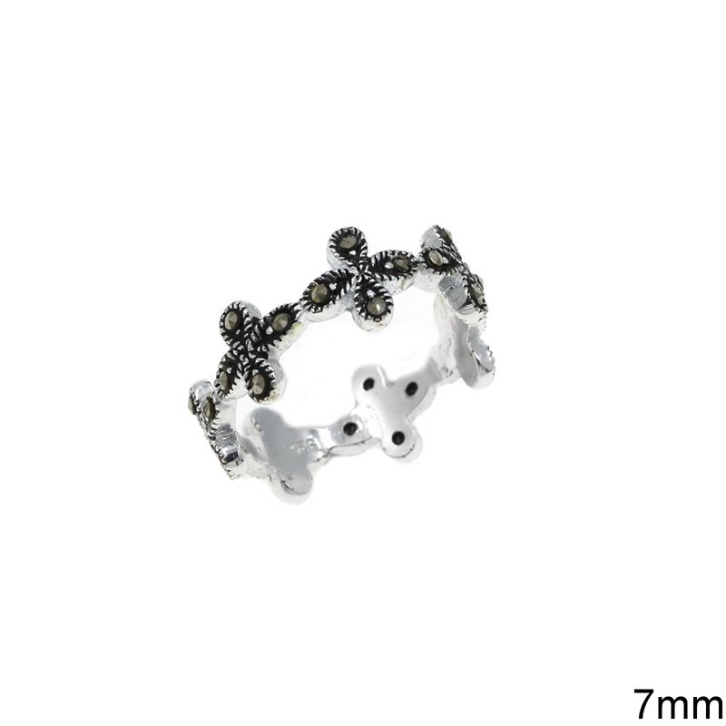 Silver 925 Ring Crosses with Marcasite 7mm