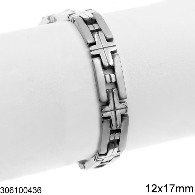 Stainless Steel Bracelet with Matte Plates 12x17mm