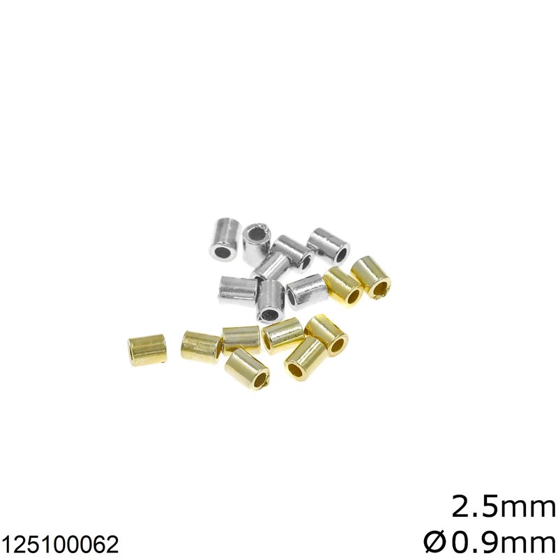 Silver 925 Tube Crimp Beads 2.5mm with Hole 0.9mm