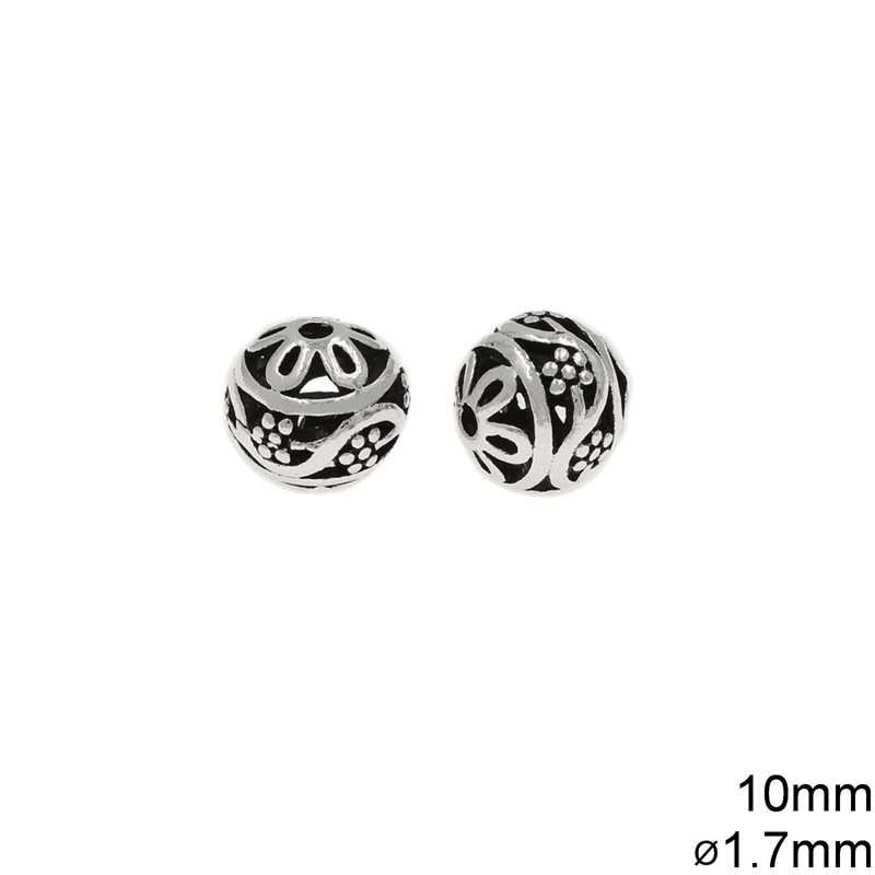 Casting Hollow Bead 10mm with 1.7mm Hole, Antique silver plated (1.1gr)