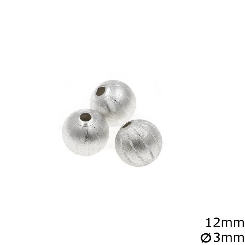 Silver 925 Bead with Satin Finish and Stripes 12mm, Hole 3mm