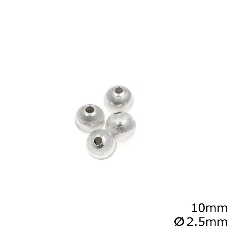 Silver 925 Bead with Satin Finish 10mm, Hole 2.5mm