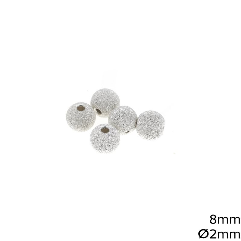 Silver 925 Bead with Satin Finish 8mm , Hole 2mm