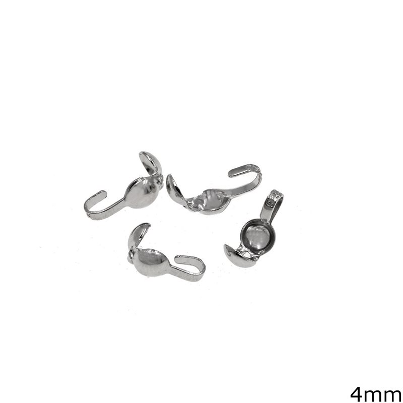 Silver 925 Clamshell End Tip 4mm with Hook