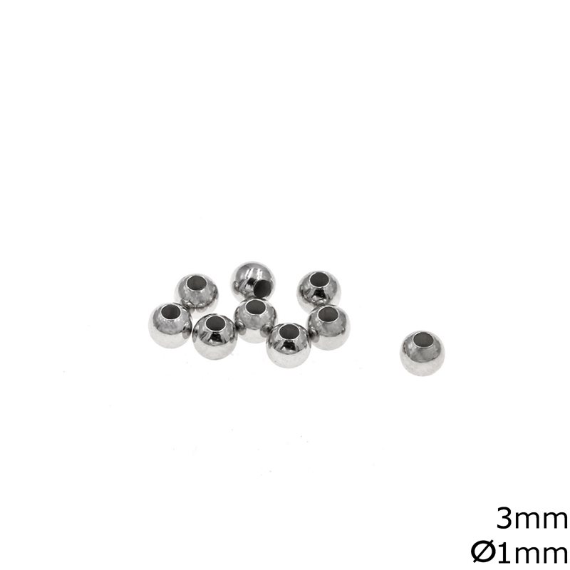 Silver 925 Crimp Brads 3mm, Hole 1mm Rhodium Plated 