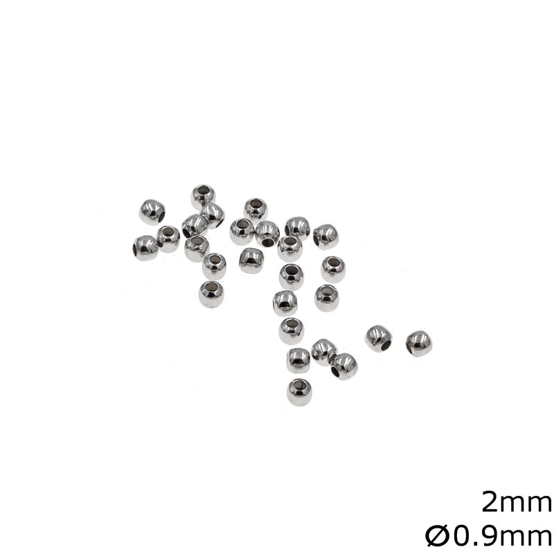 Silver 925 Crimp Brads 2mm, Hole 0.9mm Rhodium Plated 