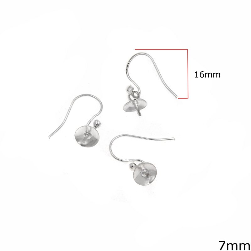 Silver 925 Earring Hook 16mm with Post for Pearl 7mm