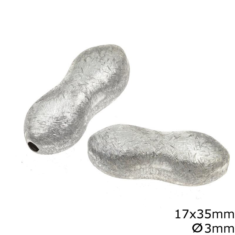 Silver 925 Oval Bead with Satin Finish 17x35mm, Hole 3mm