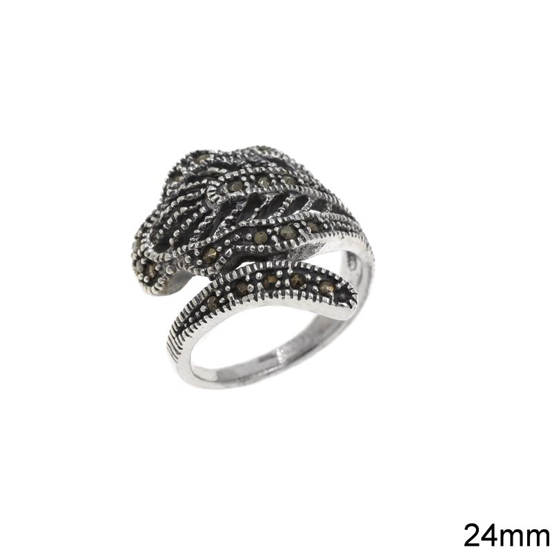 Silver 925 Ring Leaf with Marcasite 24mm