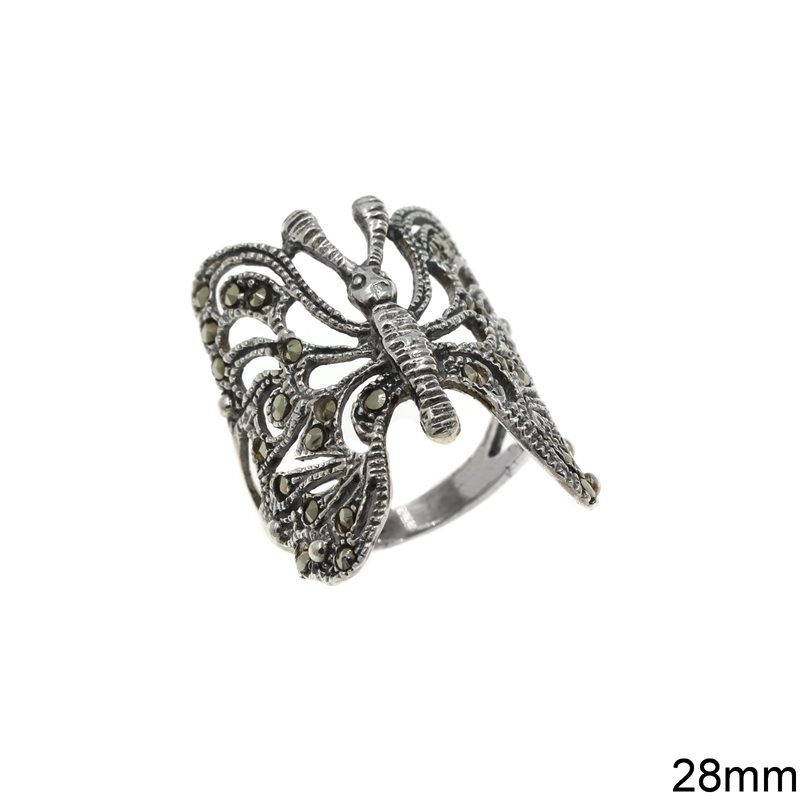 Silver 925 Ring Butterfly with Marcasite 28mm